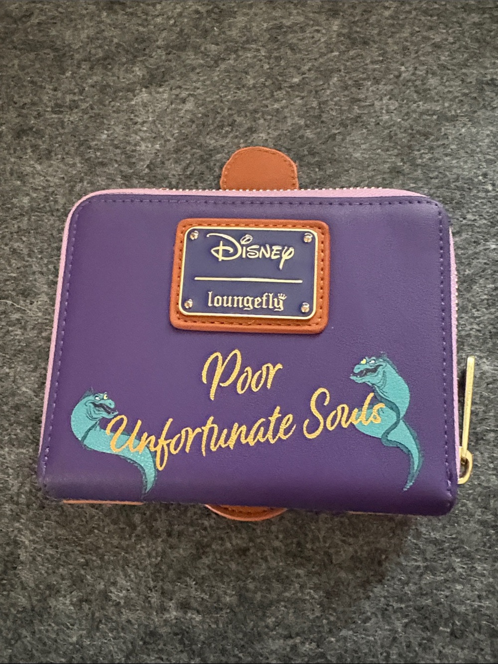 Loungefly Purple Zip Wallet with Teal Sea Serpents and Gold Accents